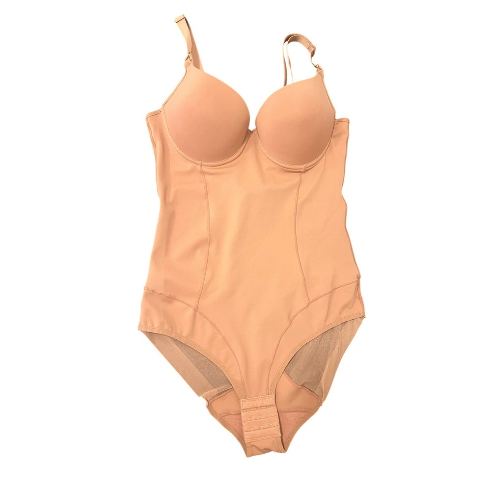 Nicole Miller Shapewear Bodysuit Womens M Nude Underwire Mesh 1637